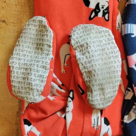 Carters fleece pajamas 3T footie pajamas Orange Blue Dogs Warm Bundle - Picture 3 of 7